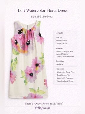 Loft Watercolor Floral Dress Petite 6P Sleeveless Lined Tie Back
